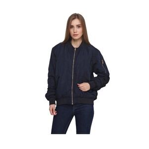 H&M Navy Bomber Jacket moto coat oversized Sz 8 Medium